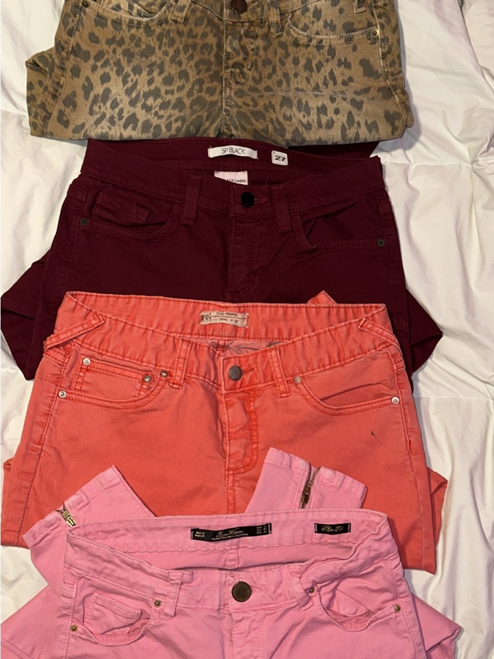 Designer Jeans 
Cheetah Print, Maroon, Coral & Pink